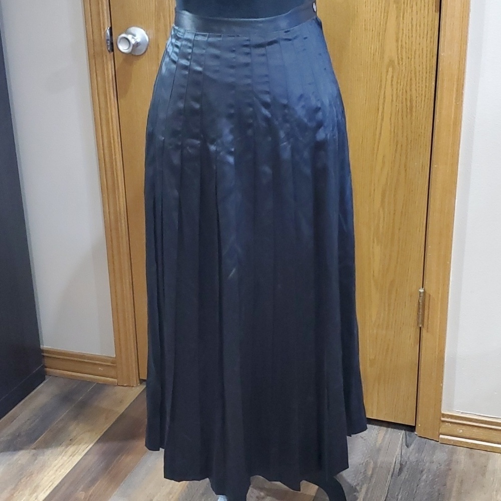 Saks Fifth Avenue black pleated silk maxi skirt